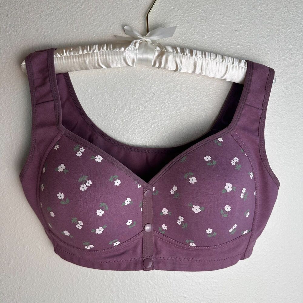 Daisy Bra 2XL Mauve Floral Front Snap Wireless Comfort Bra, Full Coverage NWT